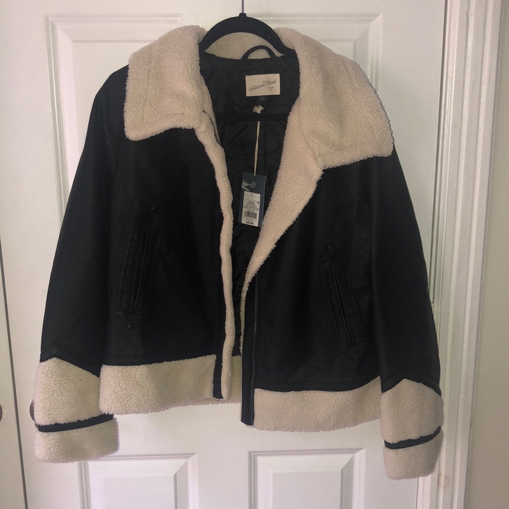 Cream Sherpa & Faux Leather Jacket